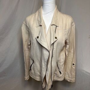 Bar III Cream Zip Asymmetrical Biker Moto Jacket Coat Womens Collared Stylish